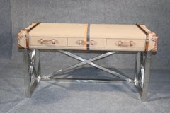 Canvas and leather Steamer Trunk Style Chrome Writing Table Desk