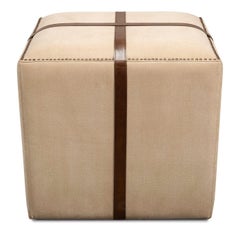Canvas and Leather Strap Ottoman