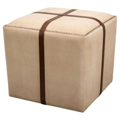 Canvas and Leather Strap Ottoman