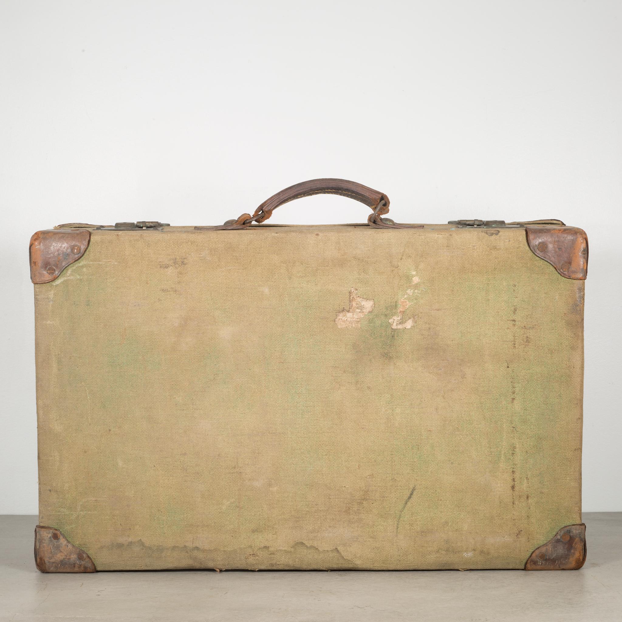 Industrial Canvas and Leather Suitcase, circa 1940