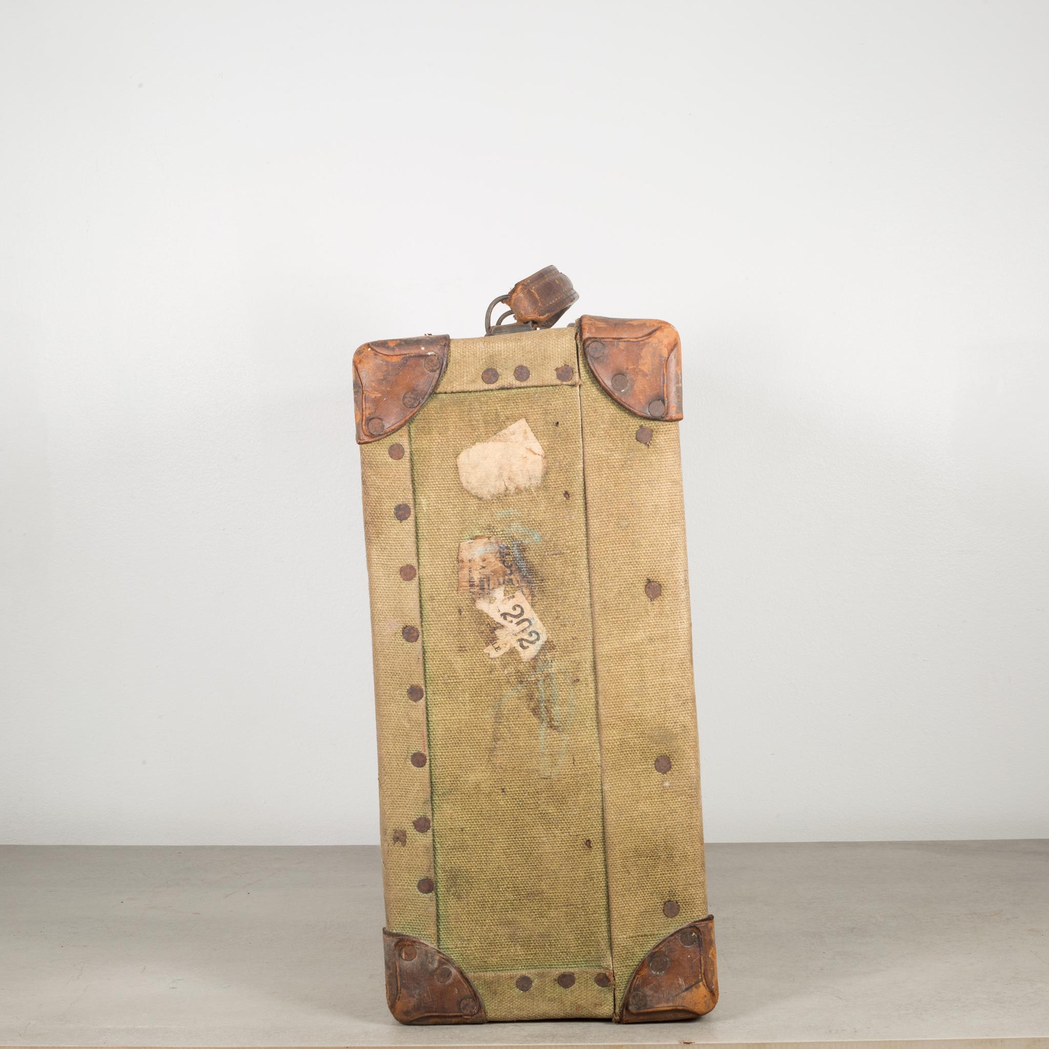 Canvas and Leather Suitcase, circa 1940 In Good Condition In San Francisco, CA