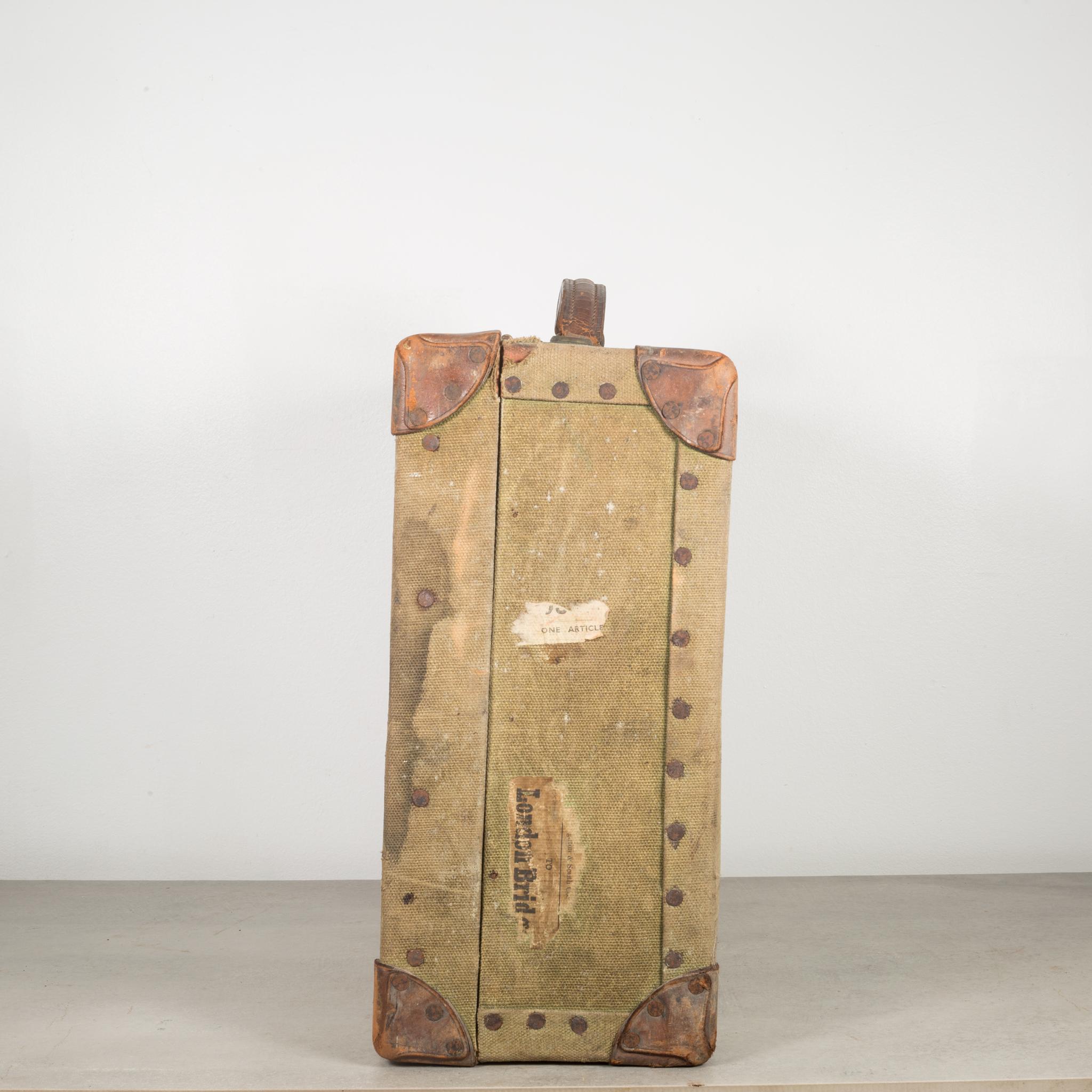20th Century Canvas and Leather Suitcase, circa 1940