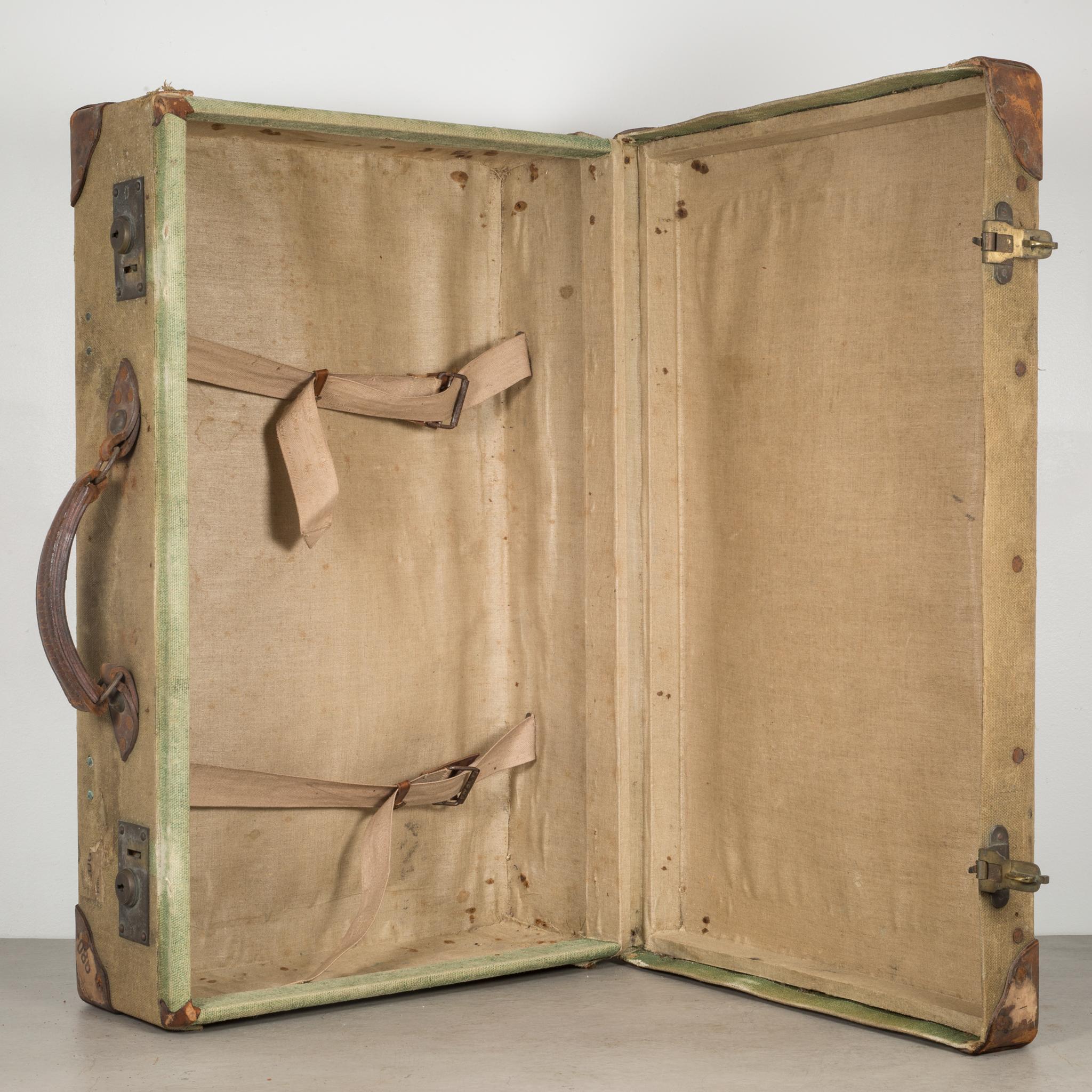 Brass Canvas and Leather Suitcase, circa 1940