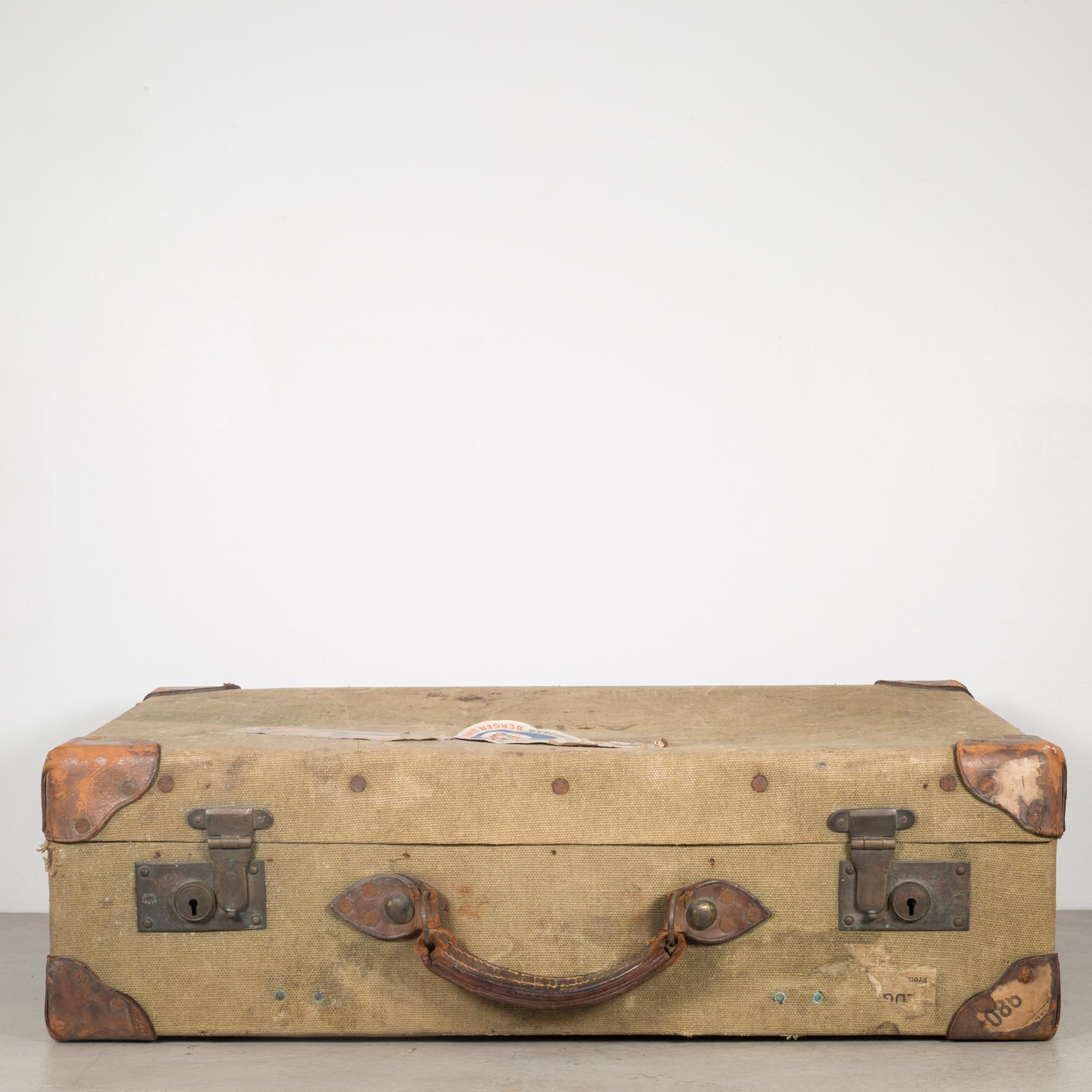 Canvas and Leather Suitcase, circa 1940 1