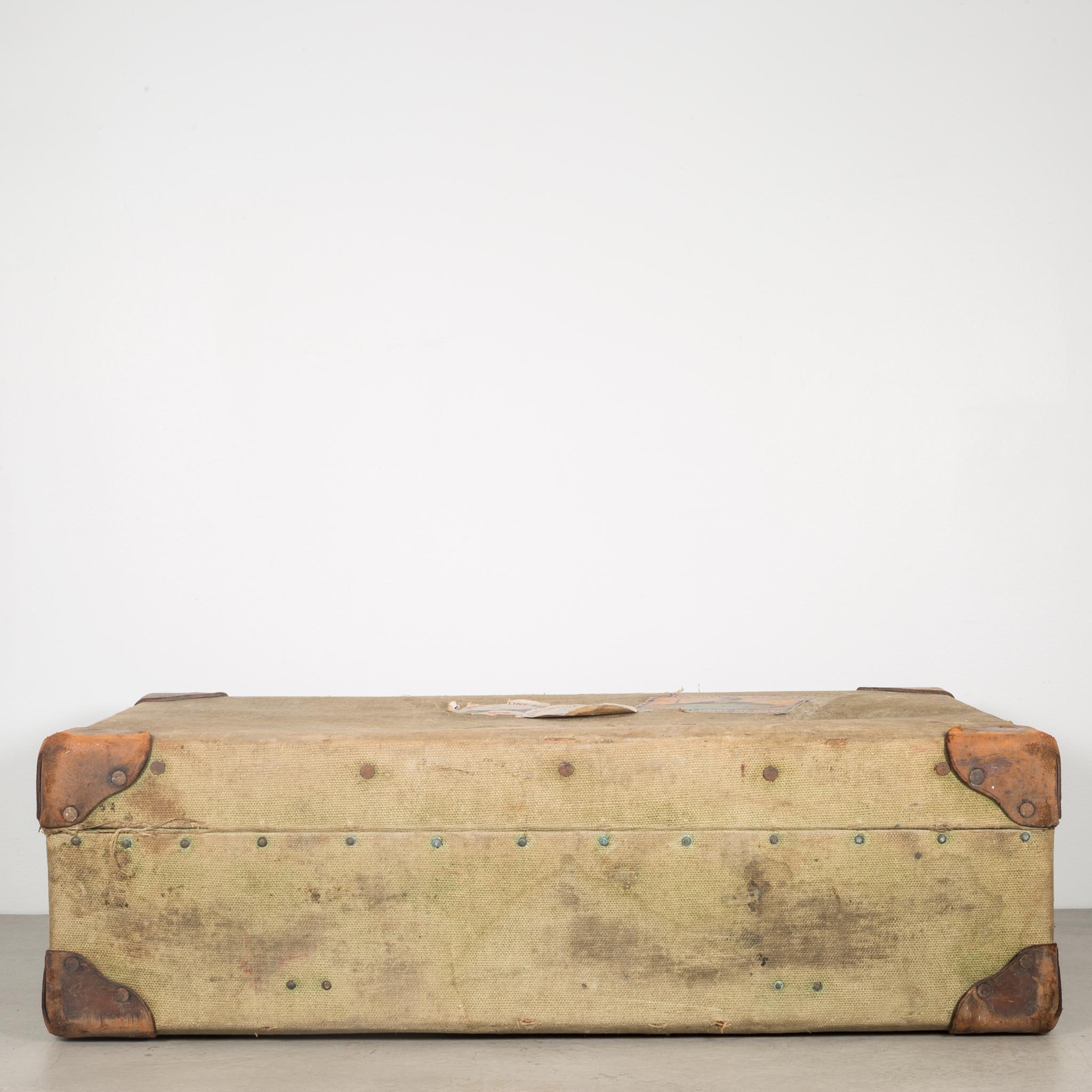 Canvas and Leather Suitcase, circa 1940 2
