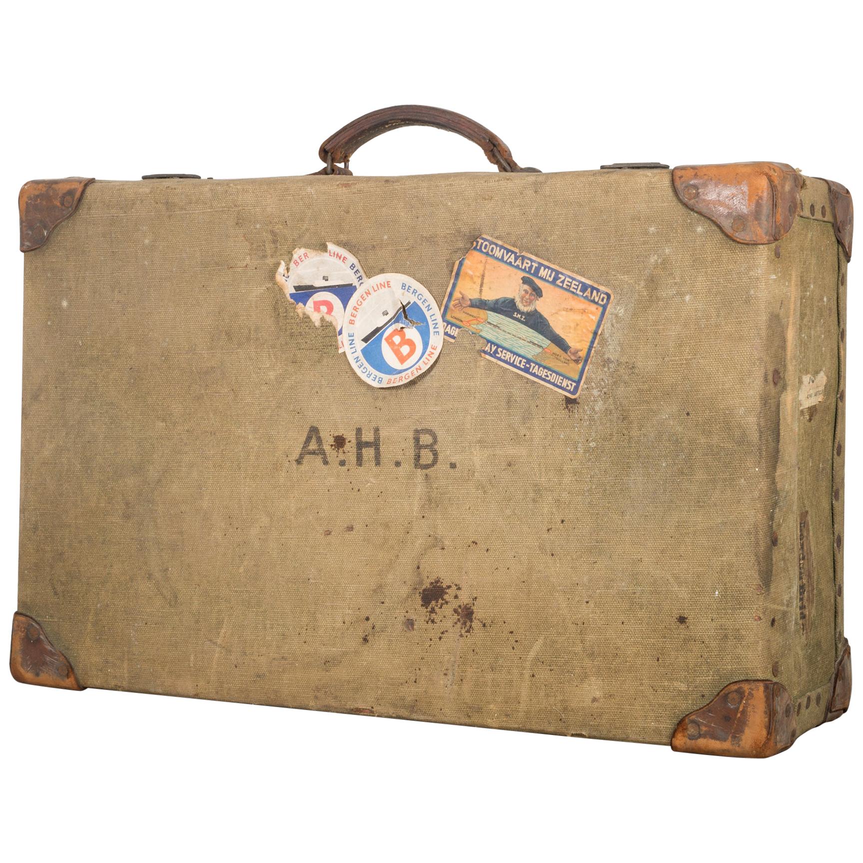 Canvas and Leather Suitcase, circa 1940