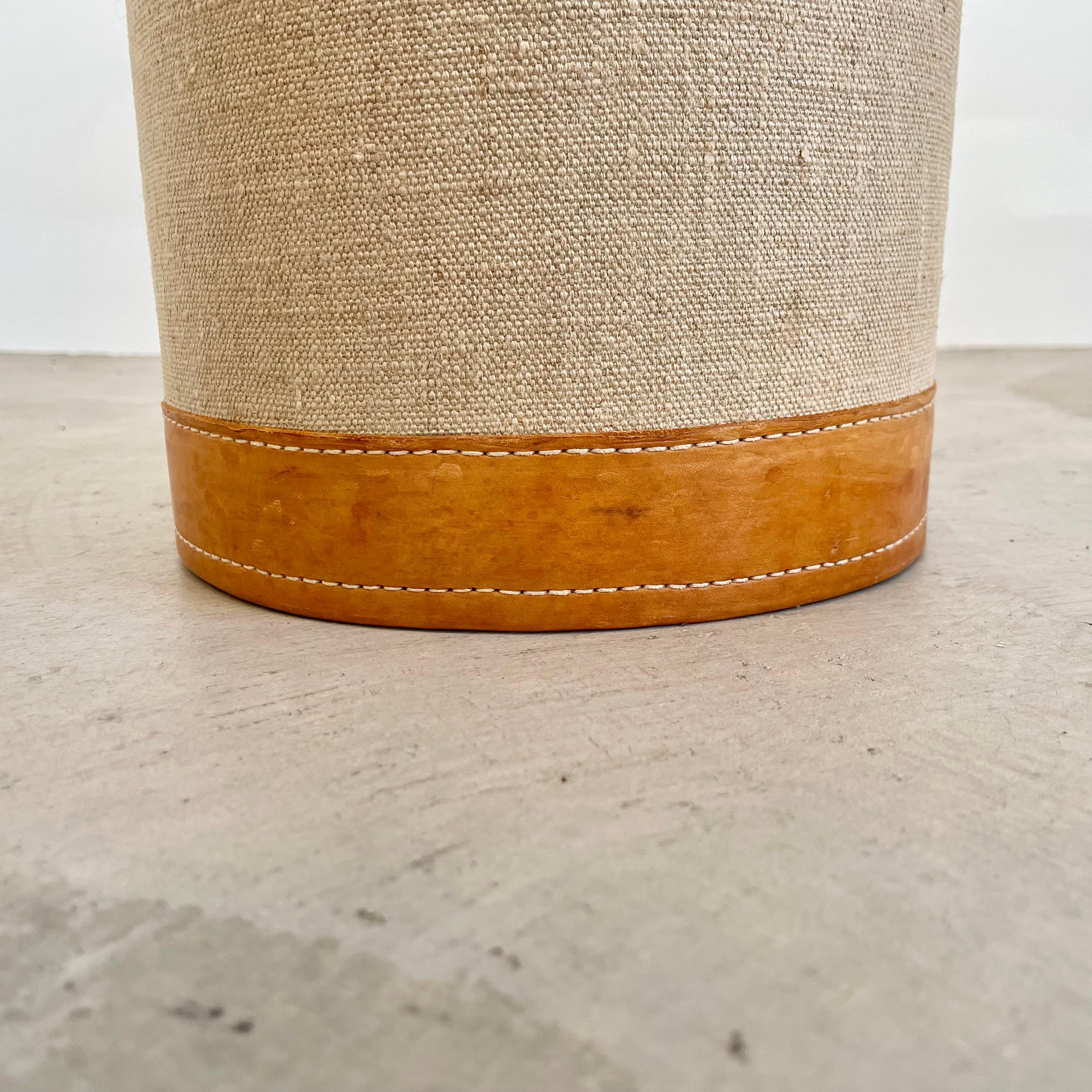 Canvas and Leather Waste Basket, 1960s France 2