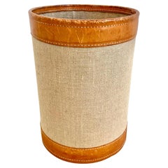 Retro Canvas and Leather Waste Basket, 1960s France