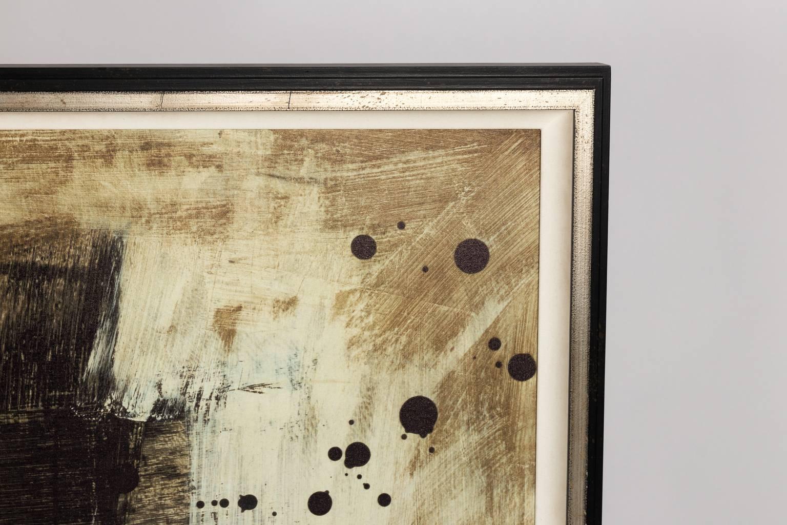 Contemporary art on canvas by Kim Coulter in a custom frame.
    