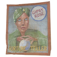 Vintage Canvas Circus Banner Fortune Teller, circa 1950s