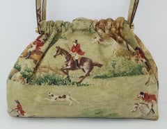 Canvas & Leather Handbag With Equestrian Fox Hunt Motif