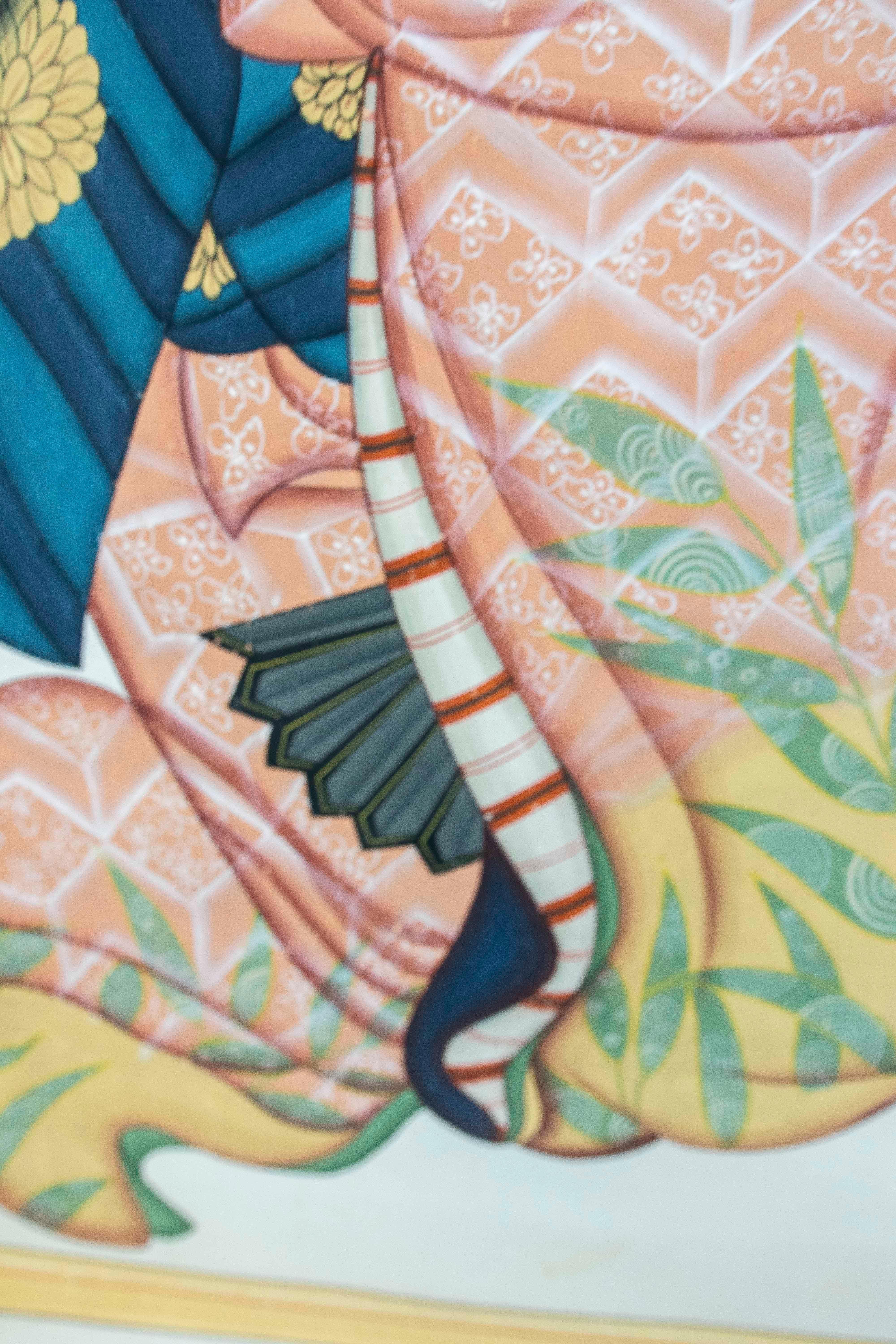 Peinture sur toile d'un personnage japonais avec une robe et un instrument musical en vente 4