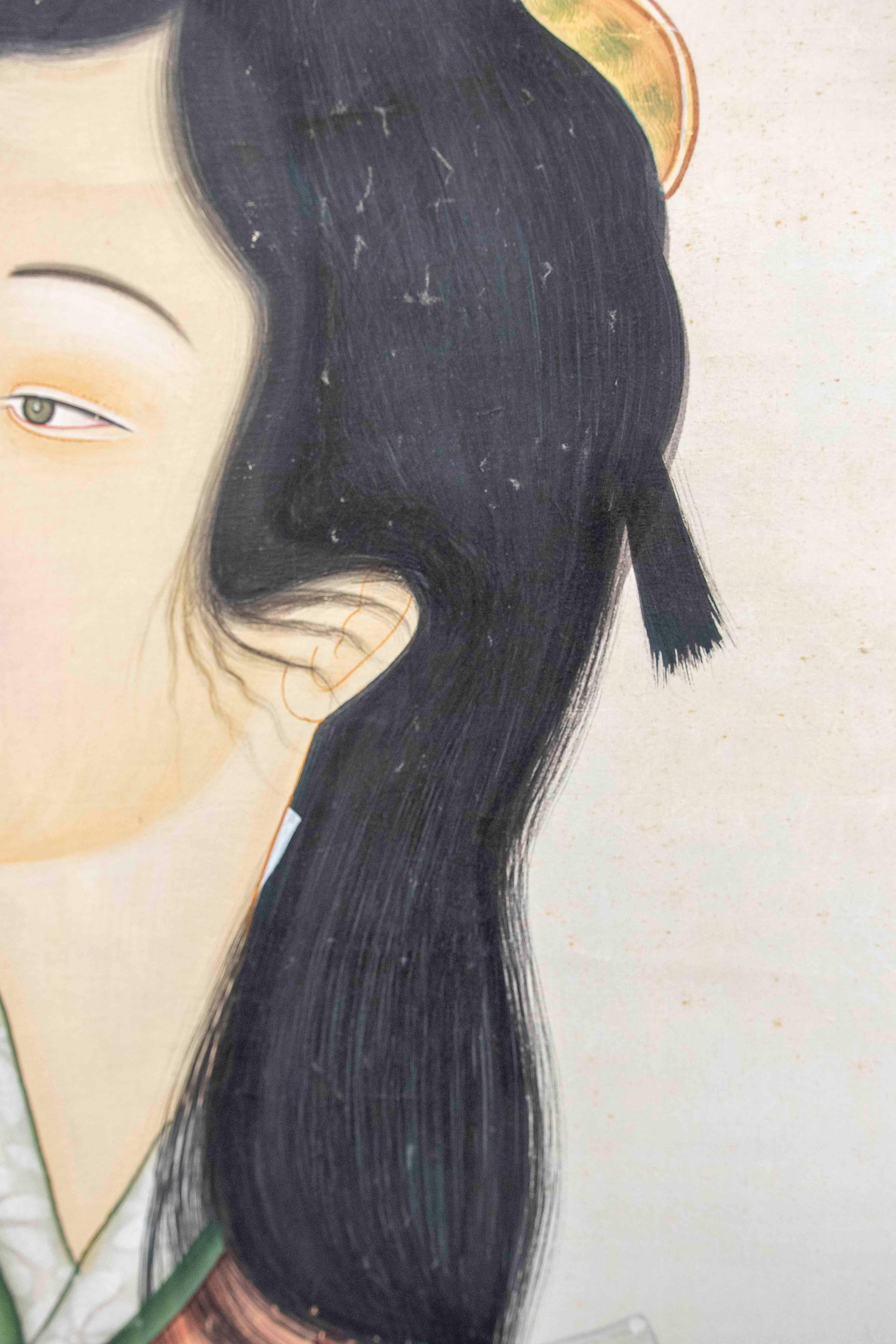 Peinture sur toile d'un personnage japonais avec une robe et un instrument musical en vente 7