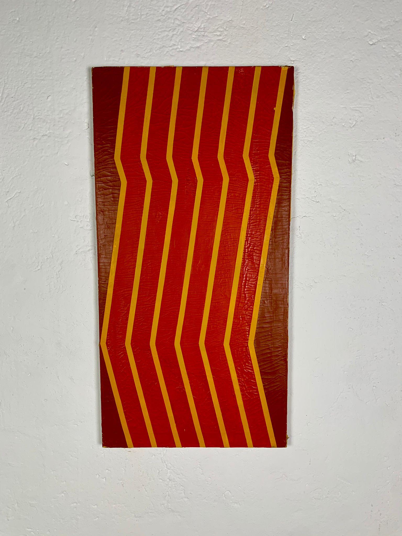 Canvas painting with geometric decoration in shades of red and yellow, 1962.

measures: h 199x50 cm 