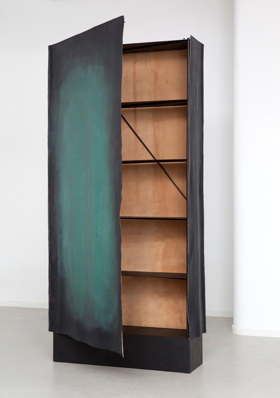 Modern 'Canvas' Personalized Cabinet in Leather and Steel, Also as Room Devider For Sale