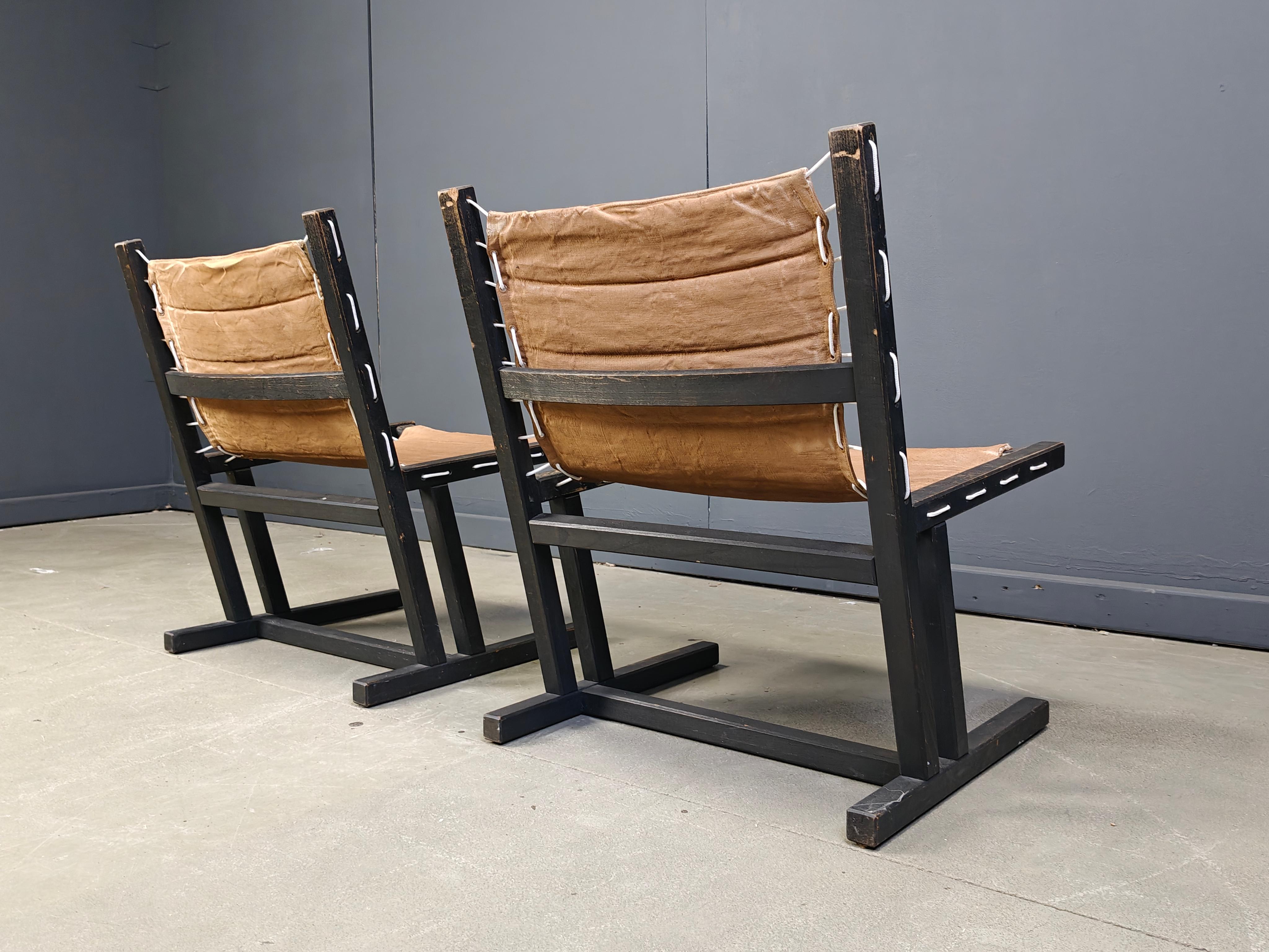 Mid-Century Modern Canvas & Rope lounge chairs from Casala, West Germany, 1970s, Set of 2 For Sale