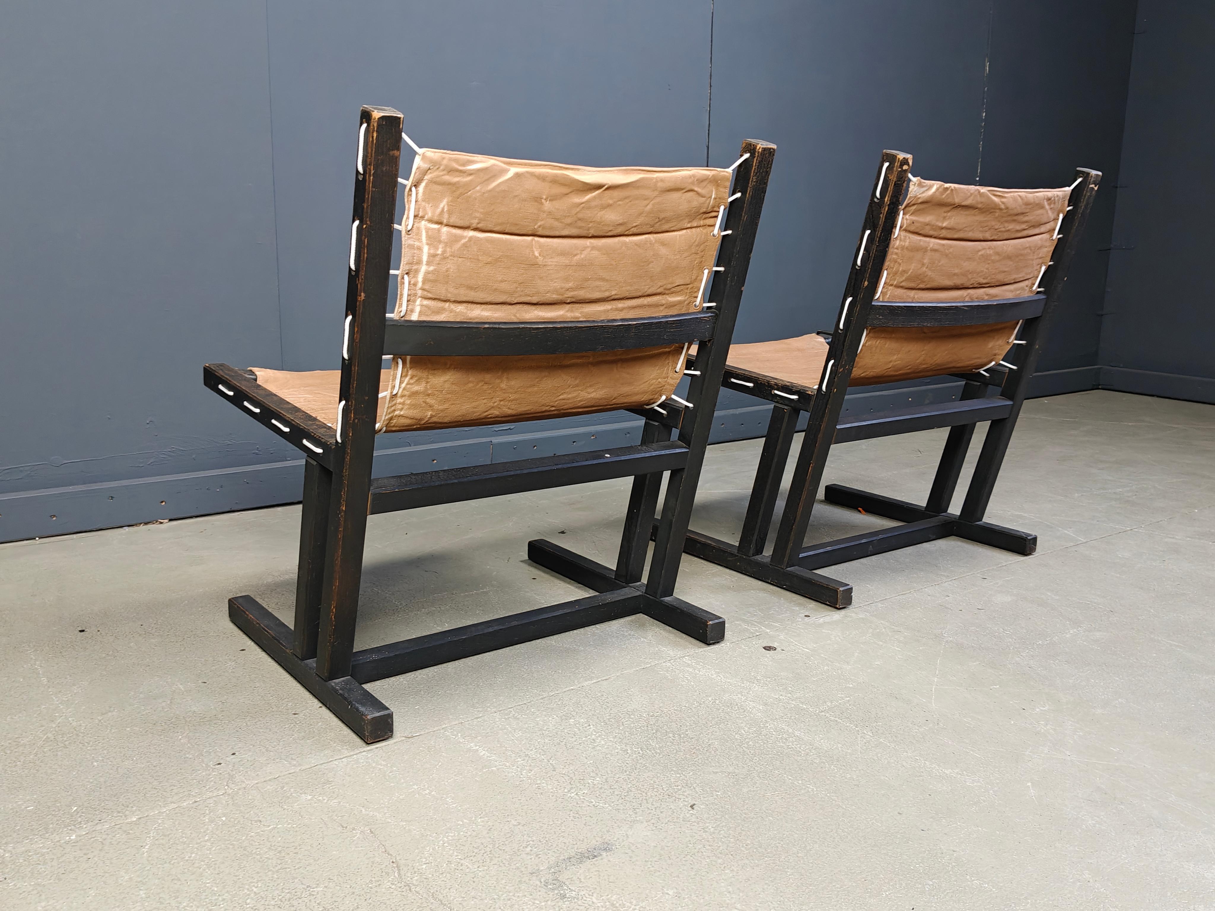 Canvas & Rope lounge chairs from Casala, West Germany, 1970s, Set of 2 In Good Condition For Sale In Leuven, Vlaams Gewest