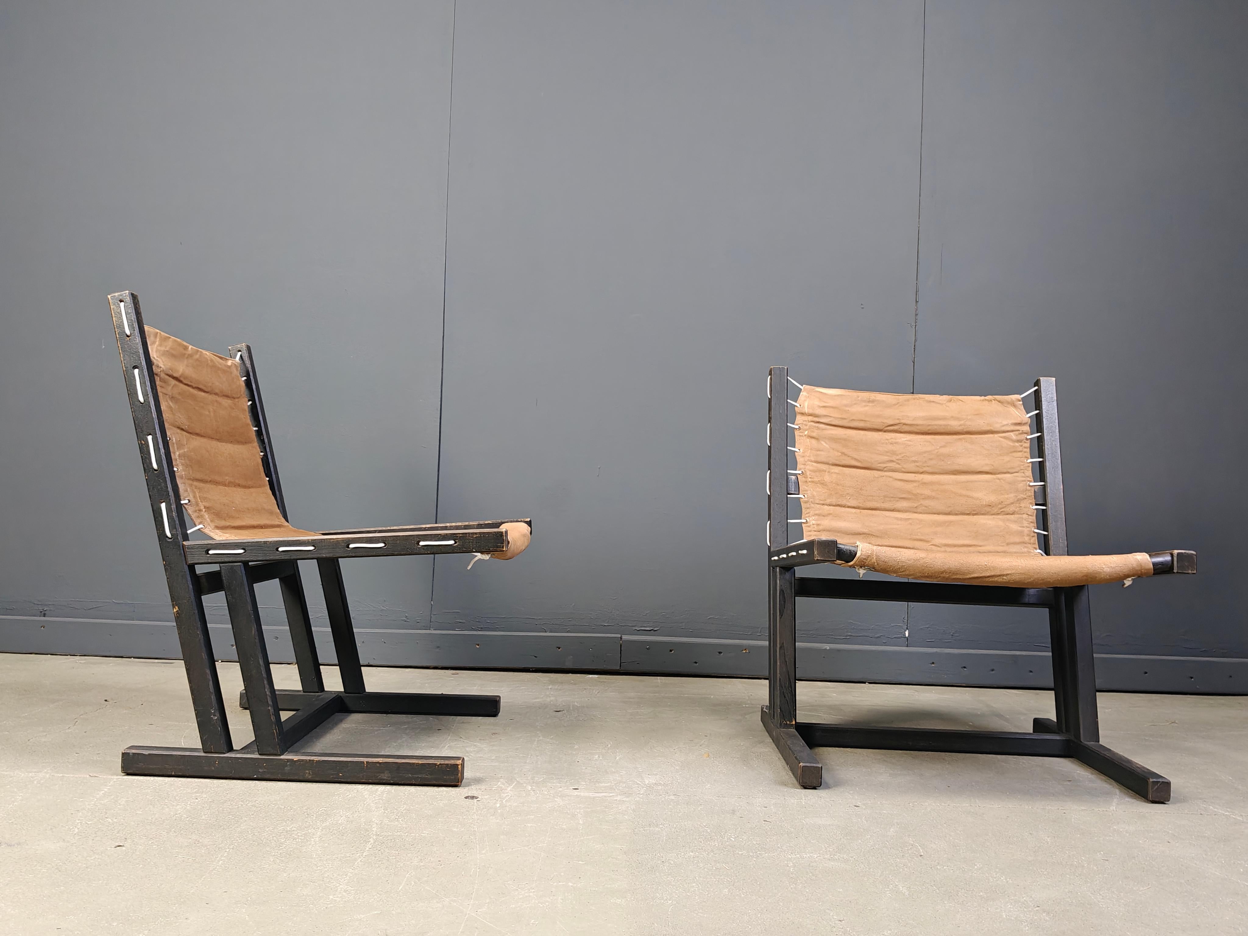 Canvas & Rope lounge chairs from Casala, West Germany, 1970s, Set of 2 For Sale 1