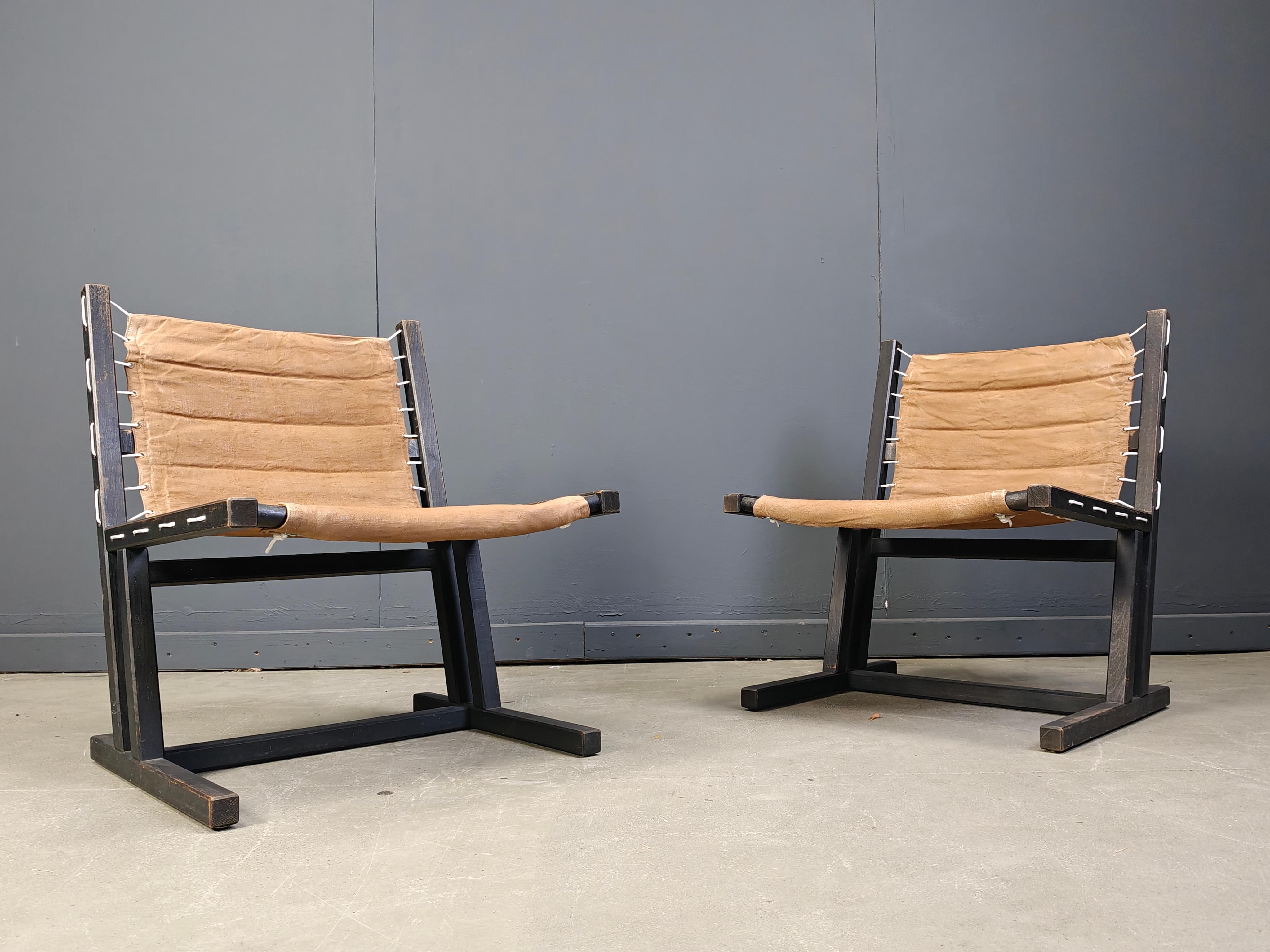 Canvas & Rope lounge chairs from Casala, West Germany, 1970s, Set of 2 For Sale 2
