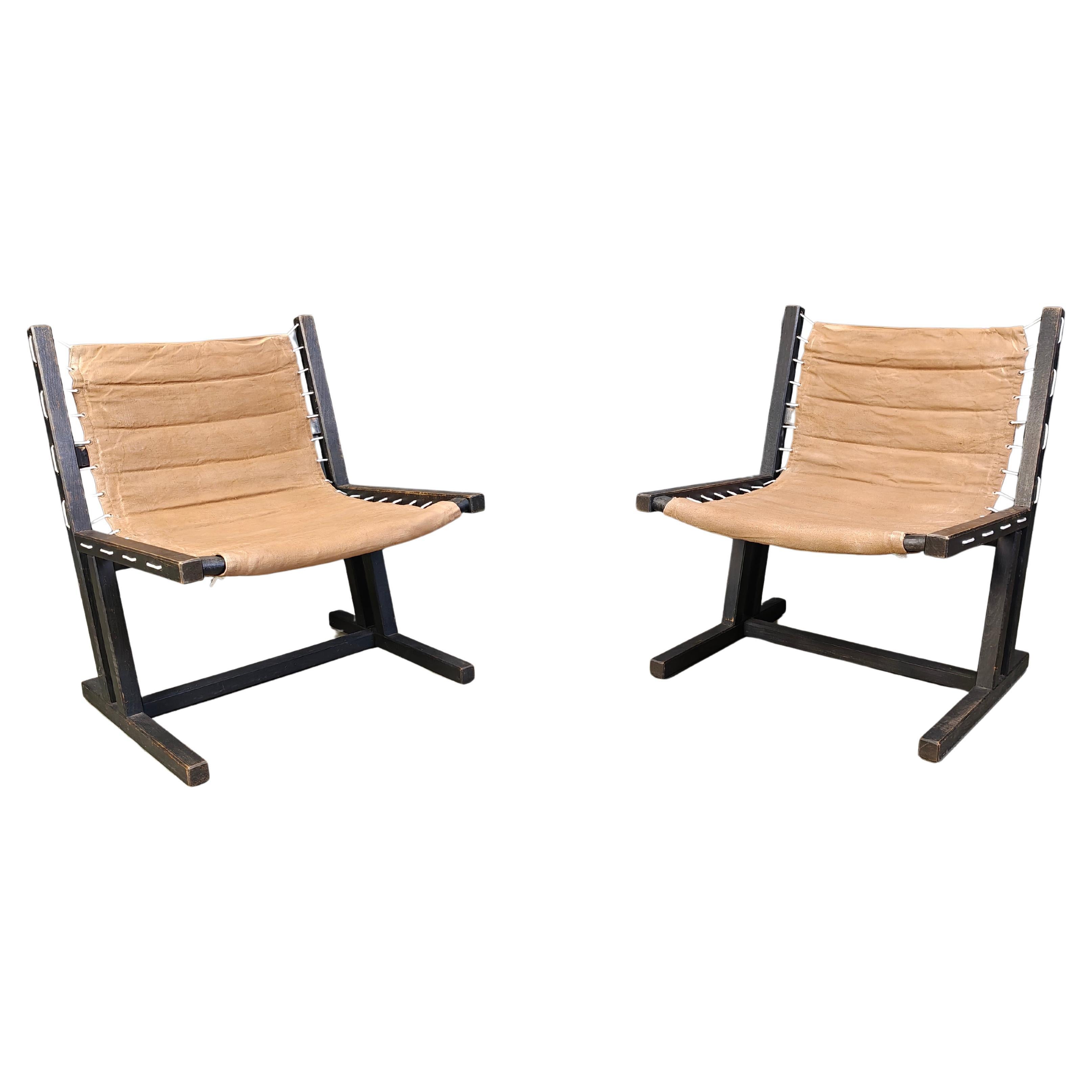 Canvas & Rope lounge chairs from Casala, West Germany, 1970s, Set of 2 For Sale