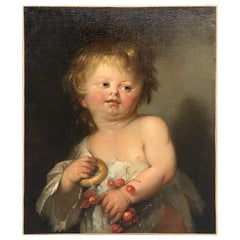 Canvas School of Anton Van Dyck, Portrait of a Child with Donut and Fruit