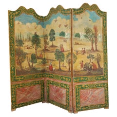 Vintage Canvas Screen With Hunting Scene Decor