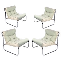 Canvas Upholstery Chrome Plated Tubular Steel Chairs, Set of 4, 1970's