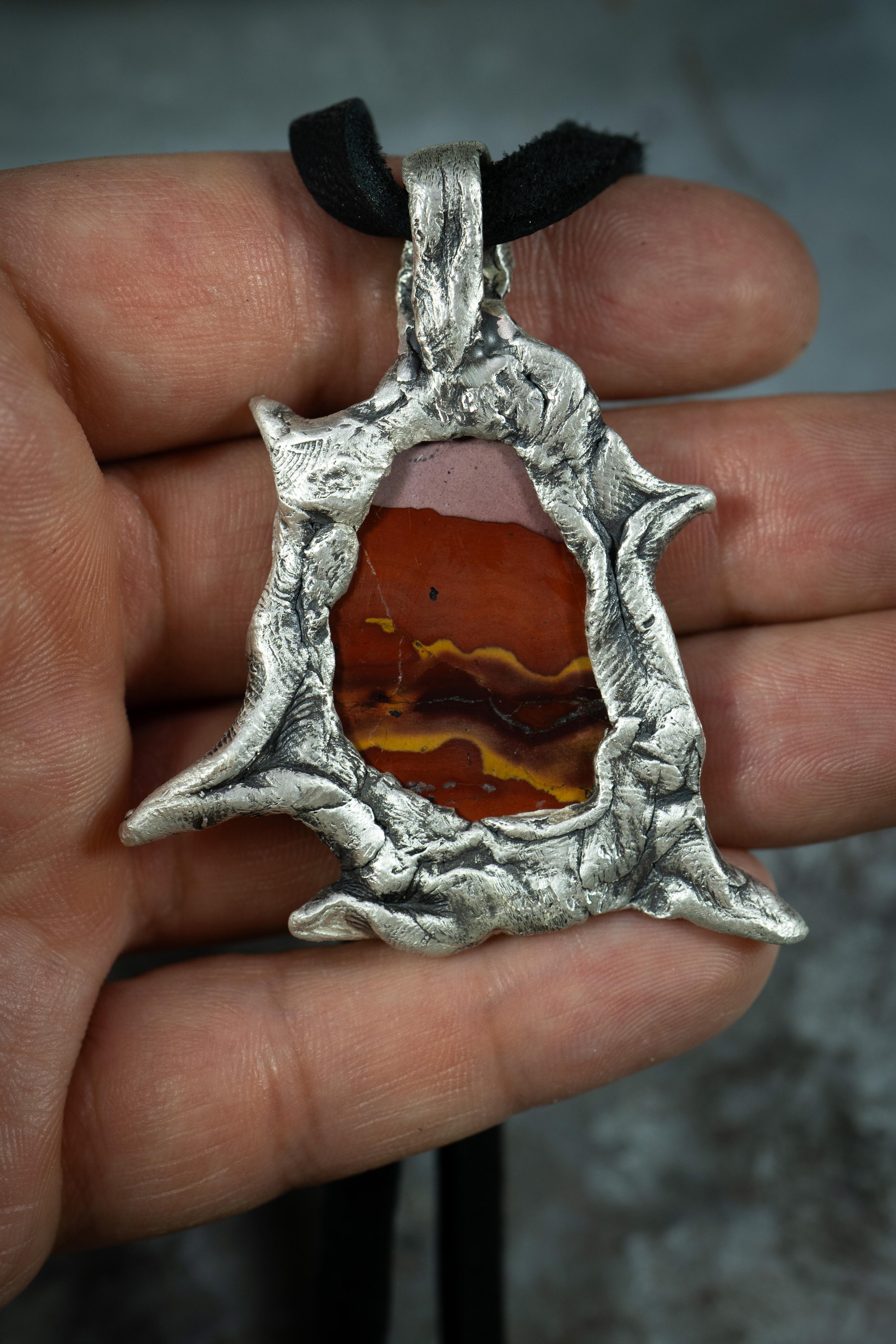 Cabochon Canyon and the Star (Jasper, Sterling Silver Pendant) by Ken Fury For Sale