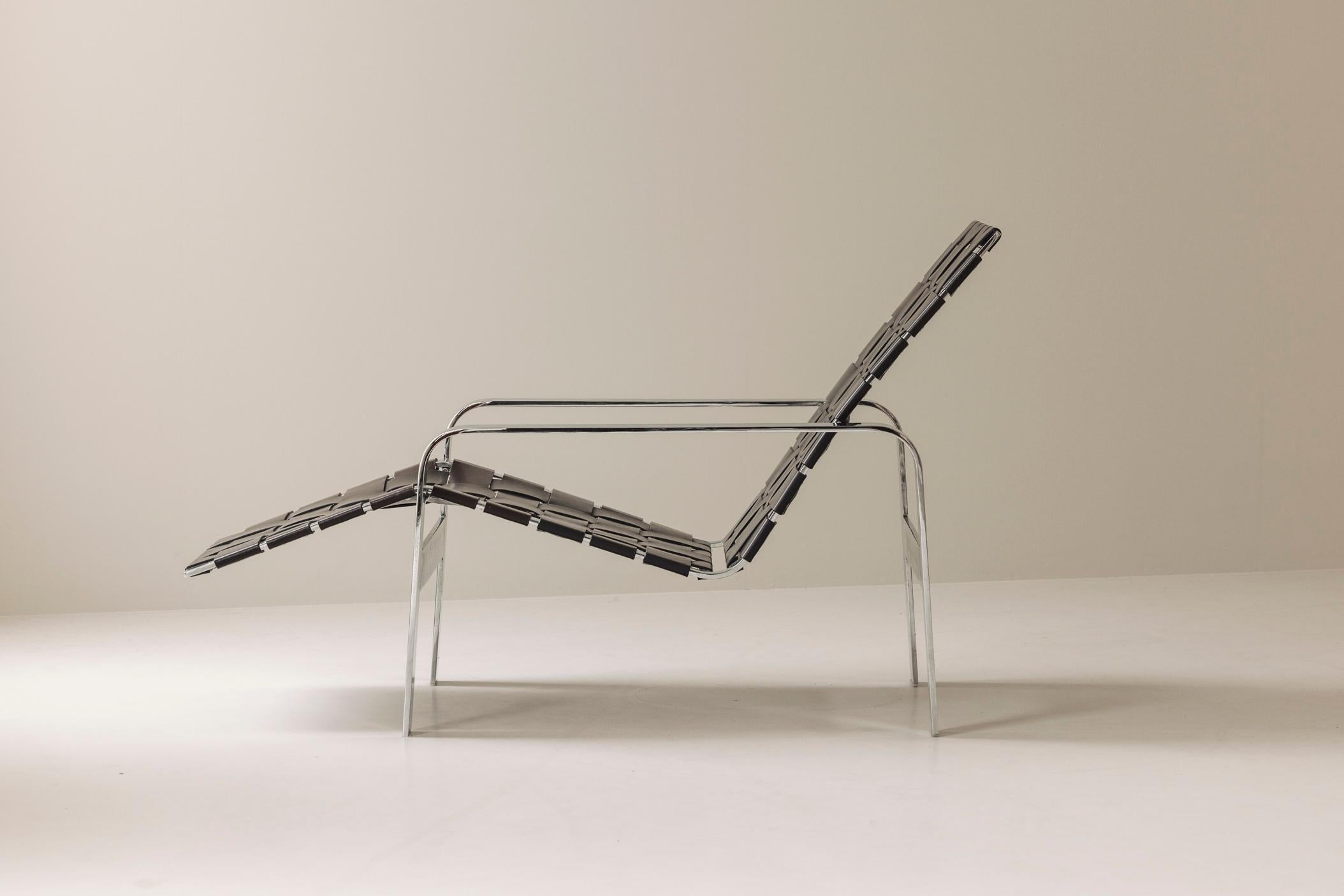 Post-Modern ‘Canyon’ chaise longue by Ralph Lauren in steel and leather, USA 2000s For Sale