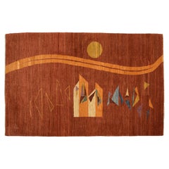 Alfombra persa moderna de lana roja de mediados de siglo, Orley Shabahang, 4' x 6'