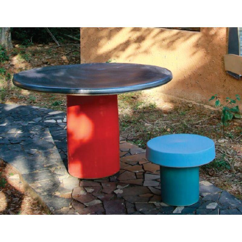Contemporary CAP Low Table with Red and Yellow Glazes by WL Ceramics For Sale