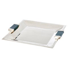 CAPA Large Square Tray, Alpaca Silver & Green Marble 
