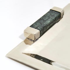 Capa Medium Narrow Tray, Alpaca Silver & Green Marble