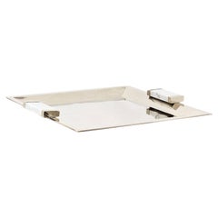 CAPA Medium Quadratisches Tablett, Alpaka Silber & grauer Marmor