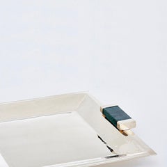 Capa Medium Square Tray, Alpaca Silver & Green Marble