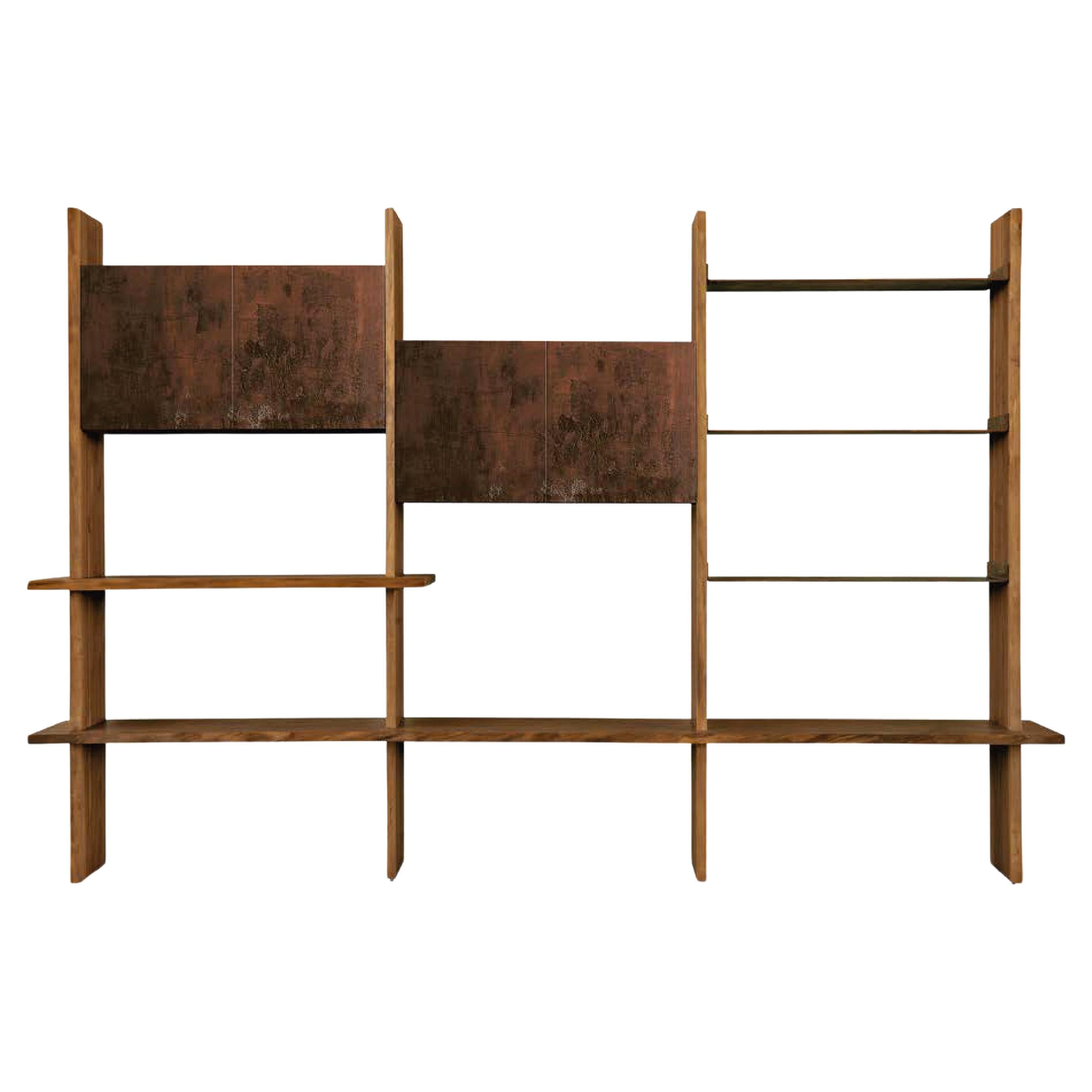 Capanna Solid Wood Library, Walnut in Hand-Made Natural Finish, Contemporary For Sale