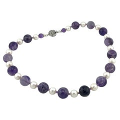 Cape Amethyst and Natural Pearl Necklace with Marcasite Sterling Clasp
