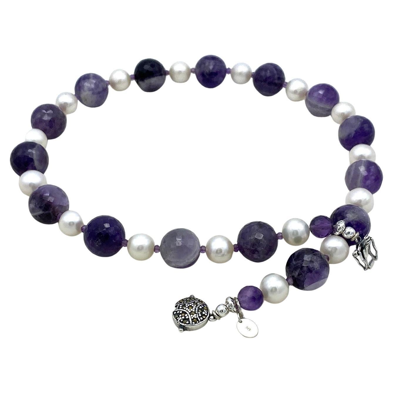 Collana Cape Amethyst e Perle Naturali con chiusura in argento in vendita 2