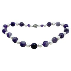 Cape Amethyst and Natural Pearl Necklace with Sterling Clasp