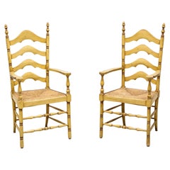 CAPE ANN CHAIRS Maple Ladder Back Dining Armchairs with Rush Seats - Pair
