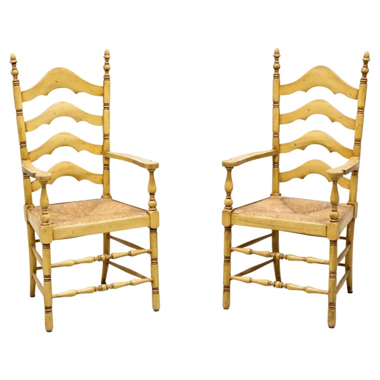 CAPE ANN CHAIRS Maple Ladder Back Dining Armchairs with Rush Seats