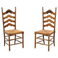 CAPE ANN CHAIRS Maple Ladder Back Dining Side Chairs with Rush Seats - Pair B