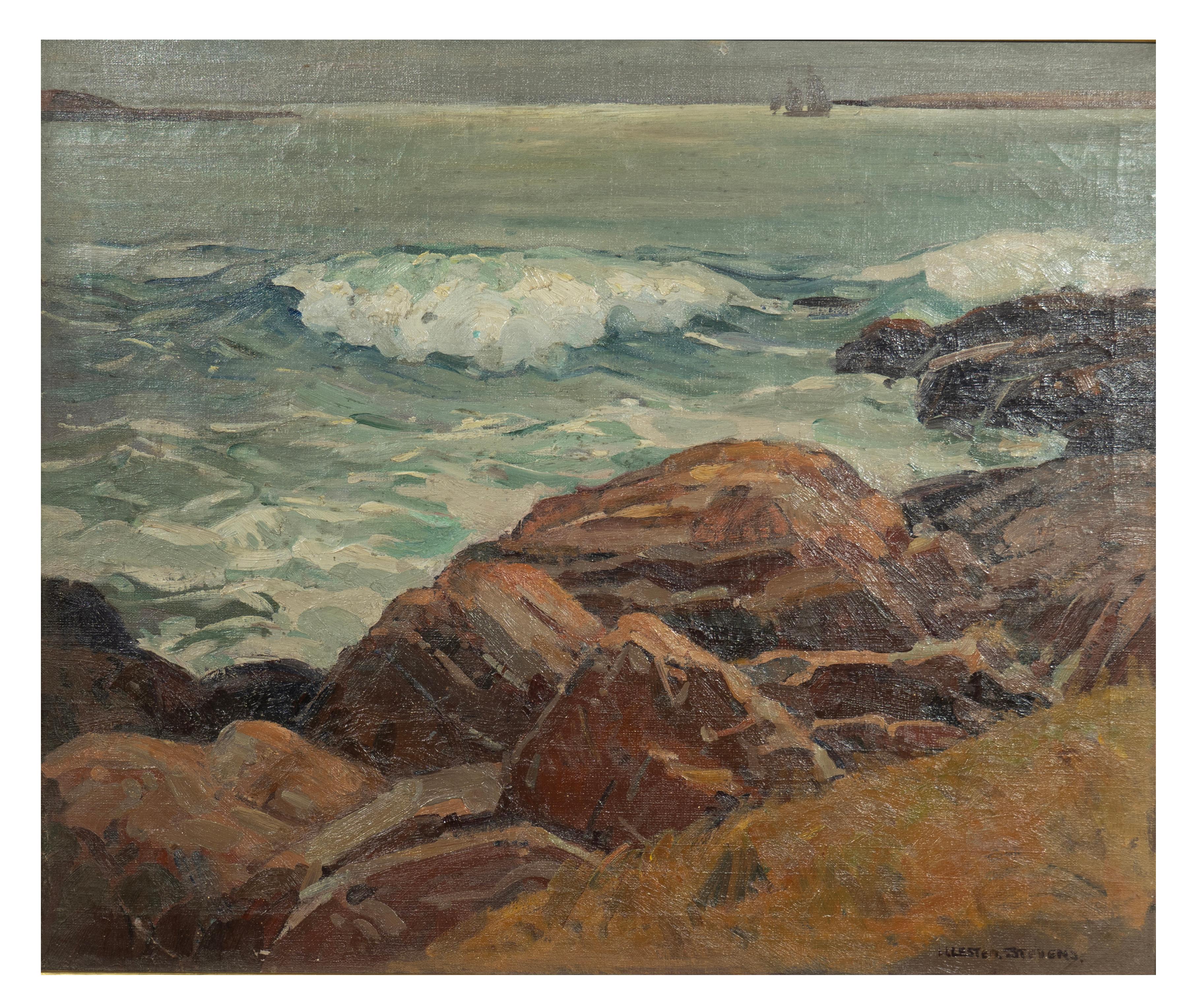 Lester Stevens born Rockport Massachusetts. Trained with Edmund Tarbull. Helped establish the Rockport Art Association with Aldro Hibbard and Harry Vincent. He taught art at Princeton and Boston University and won more awards and prizes for his work