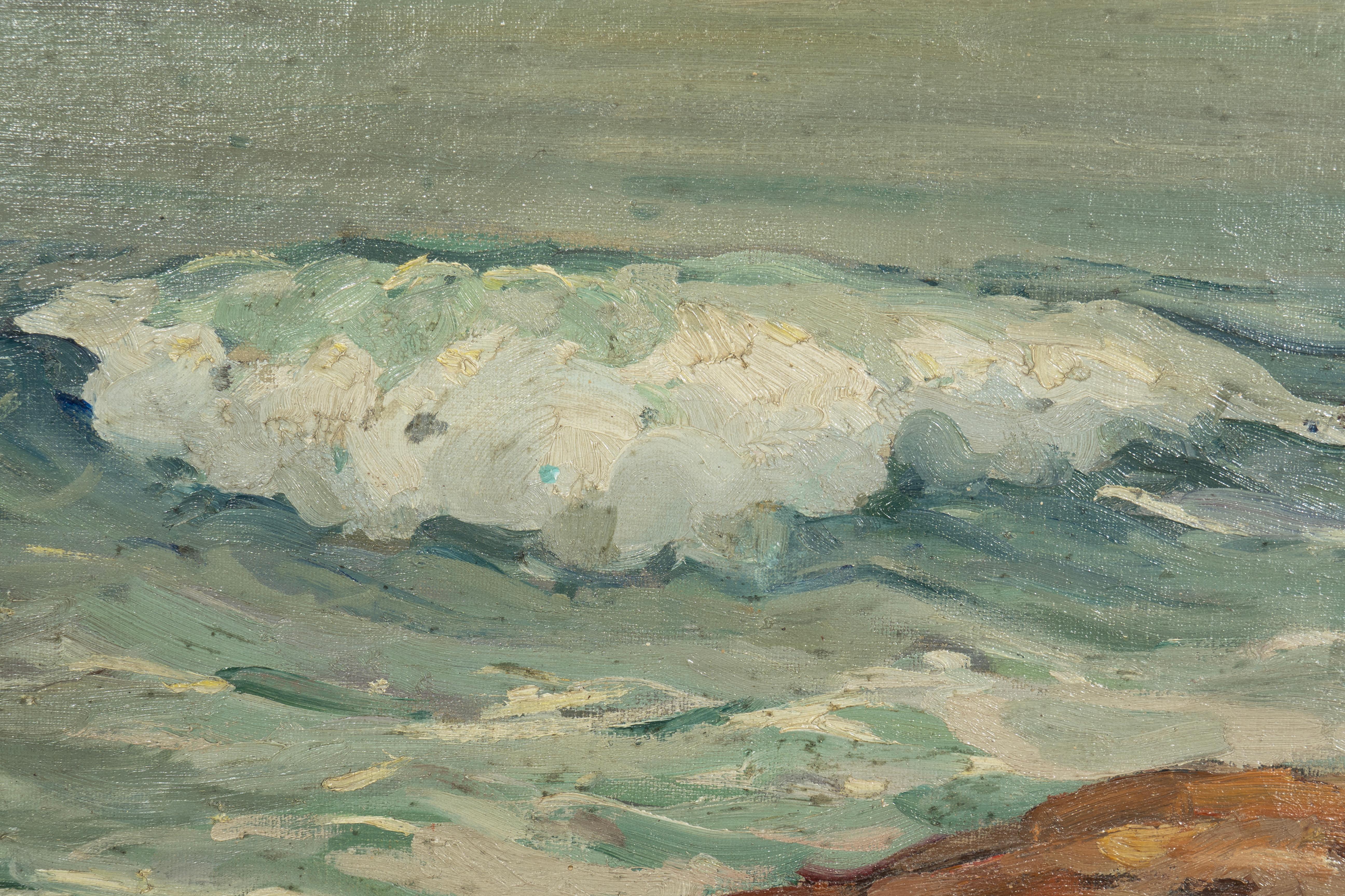 Cape Ann Oil On Canvas Painting By Lester Stevens In Good Condition For Sale In Essex, MA