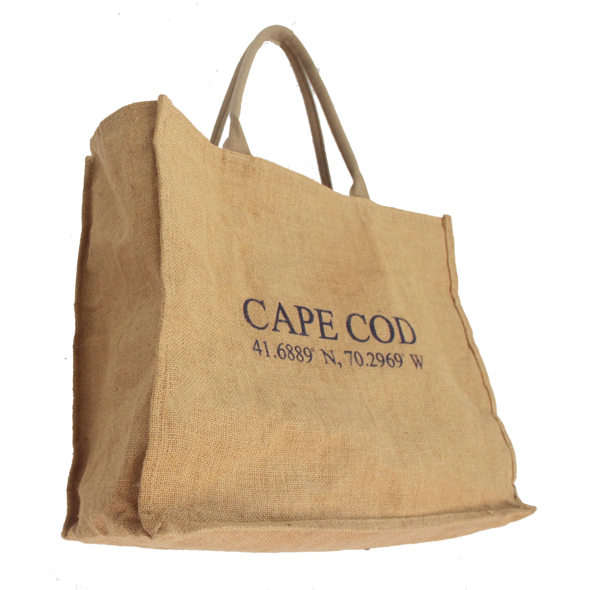 Authentic, chic burlap tote with rubberized waterproof treatment on the inside. 
No lining except for the waterproof treatment to keep its organic cool!
Great size: approximately 19