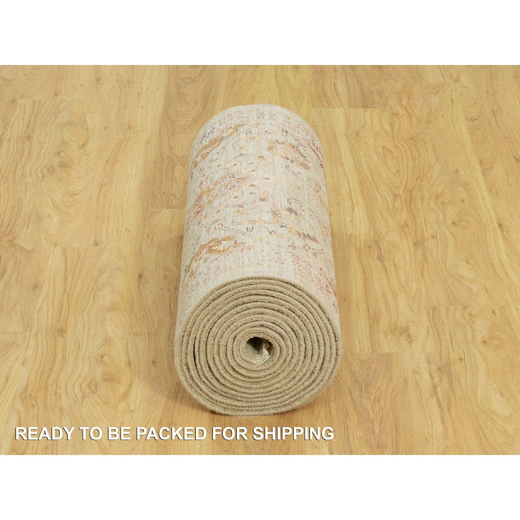 Cape Honey Beige Hand Knotted Vibrant Colors Pure Wool Runner Rug 2'7
