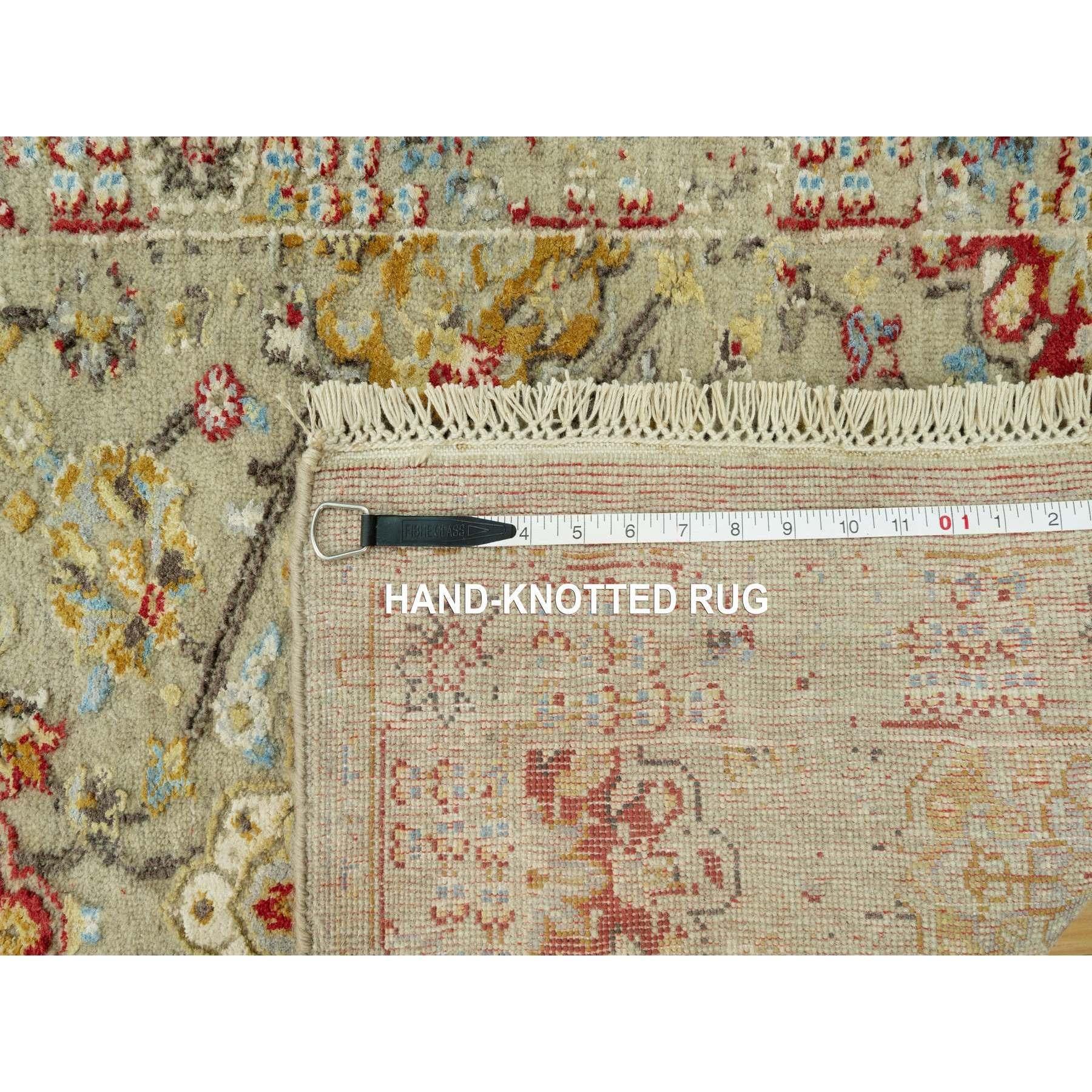 Silk Cape Honey Beige Hand Knotted Vibrant Colors Pure Wool Runner Rug 2'7