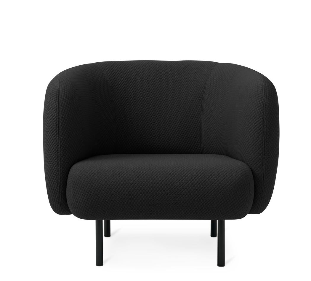 Cape Lounge chair Mosaic Graphite by Warm Nordic
Dimensions: D90 x W82 x H 80 cm
Material: Textile upholstery, Wooden frame, Powder coated black steel legs
Weight: 34.5 kg
Also available in different colours and finishes. 

An elegant armchair