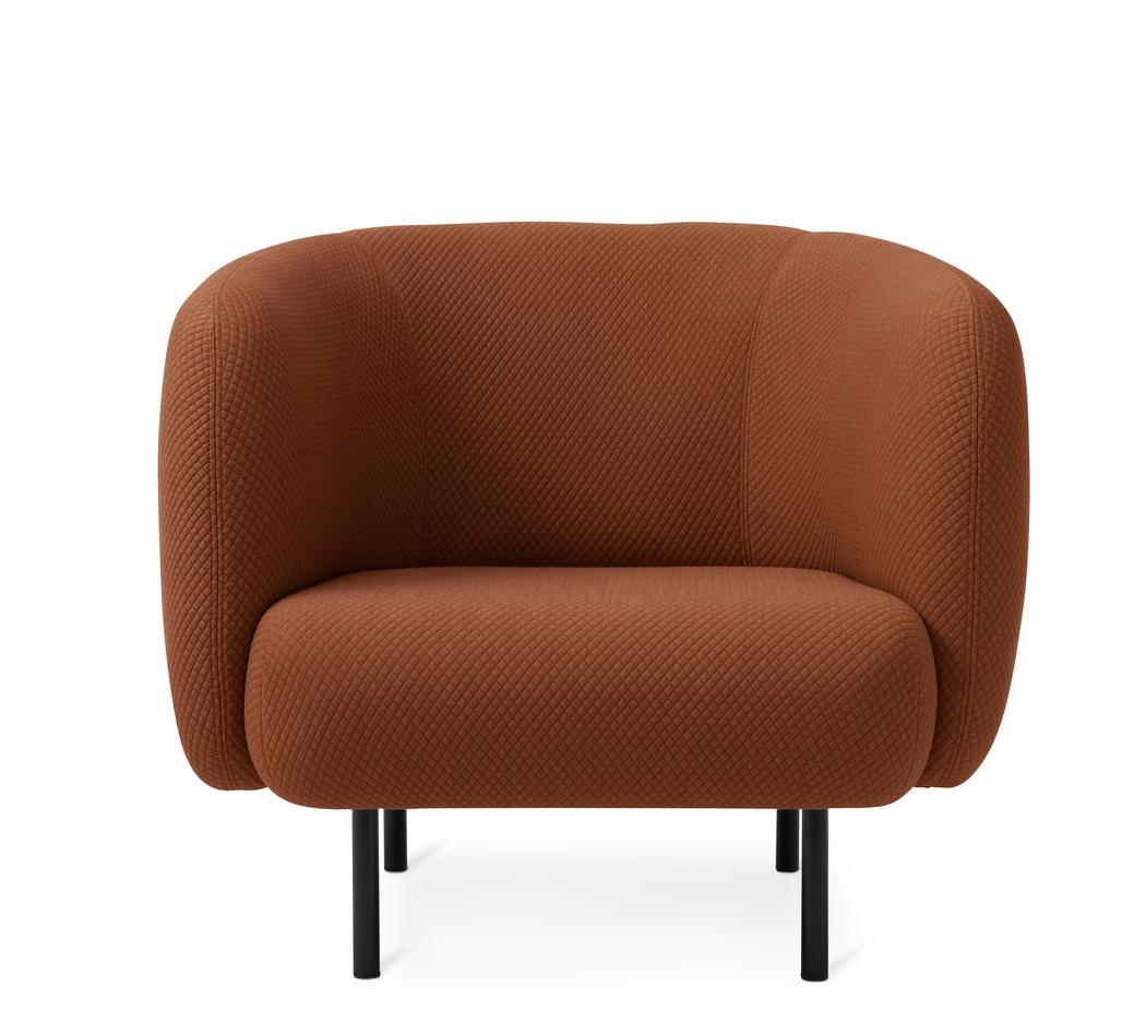 Cape Lounge chair Mosaic spicy brown by Warm Nordic
Dimensions: D90 x W82 x H 80 cm
Material: Textile upholstery, Wooden frame, Powder coated black steel legs
Weight: 34.5 kg
Also available in different colors and finishes. 

An elegant