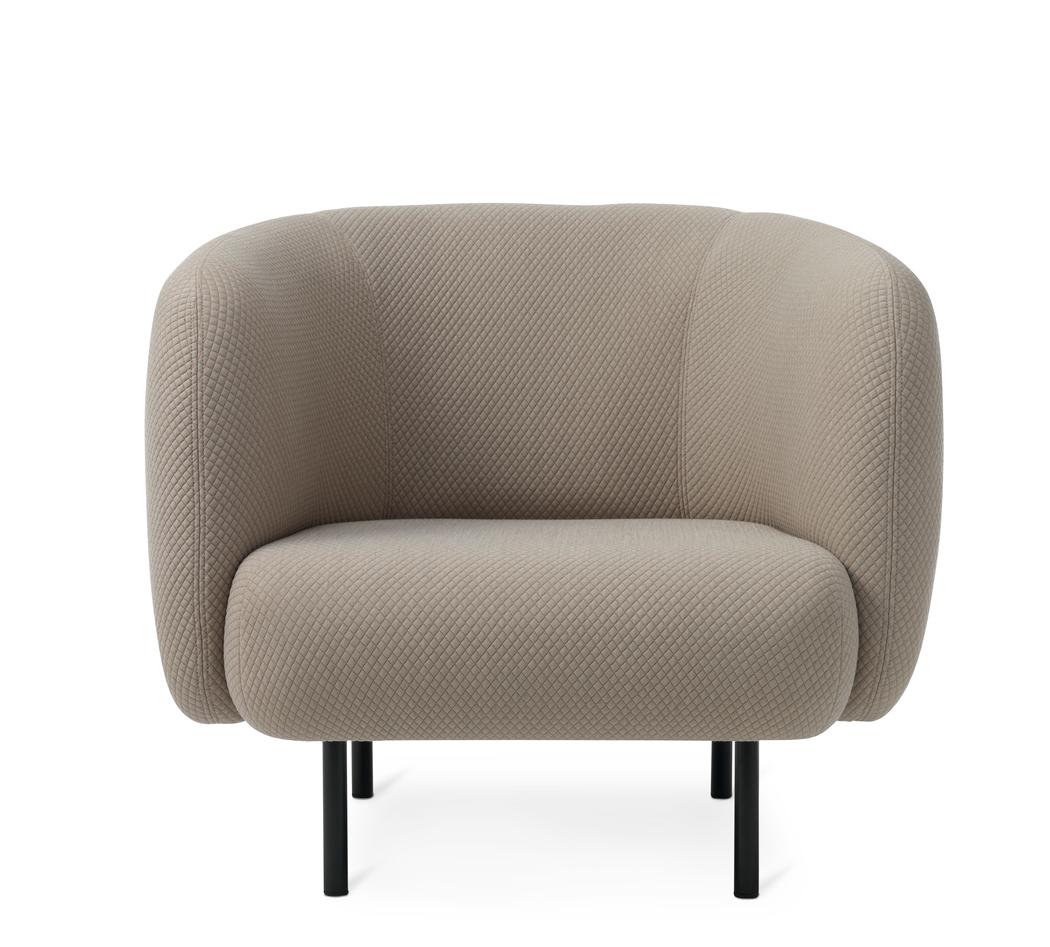 Cape lounge chair mosaic taupe by Warm Nordic.
Dimensions: D90 x W82 x H 80 cm.
Material: textile upholstery, wooden frame, powder coated black steel legs
Weight: 34.5 kg.
Also available in different colours and finishes. 

An elegant armchair